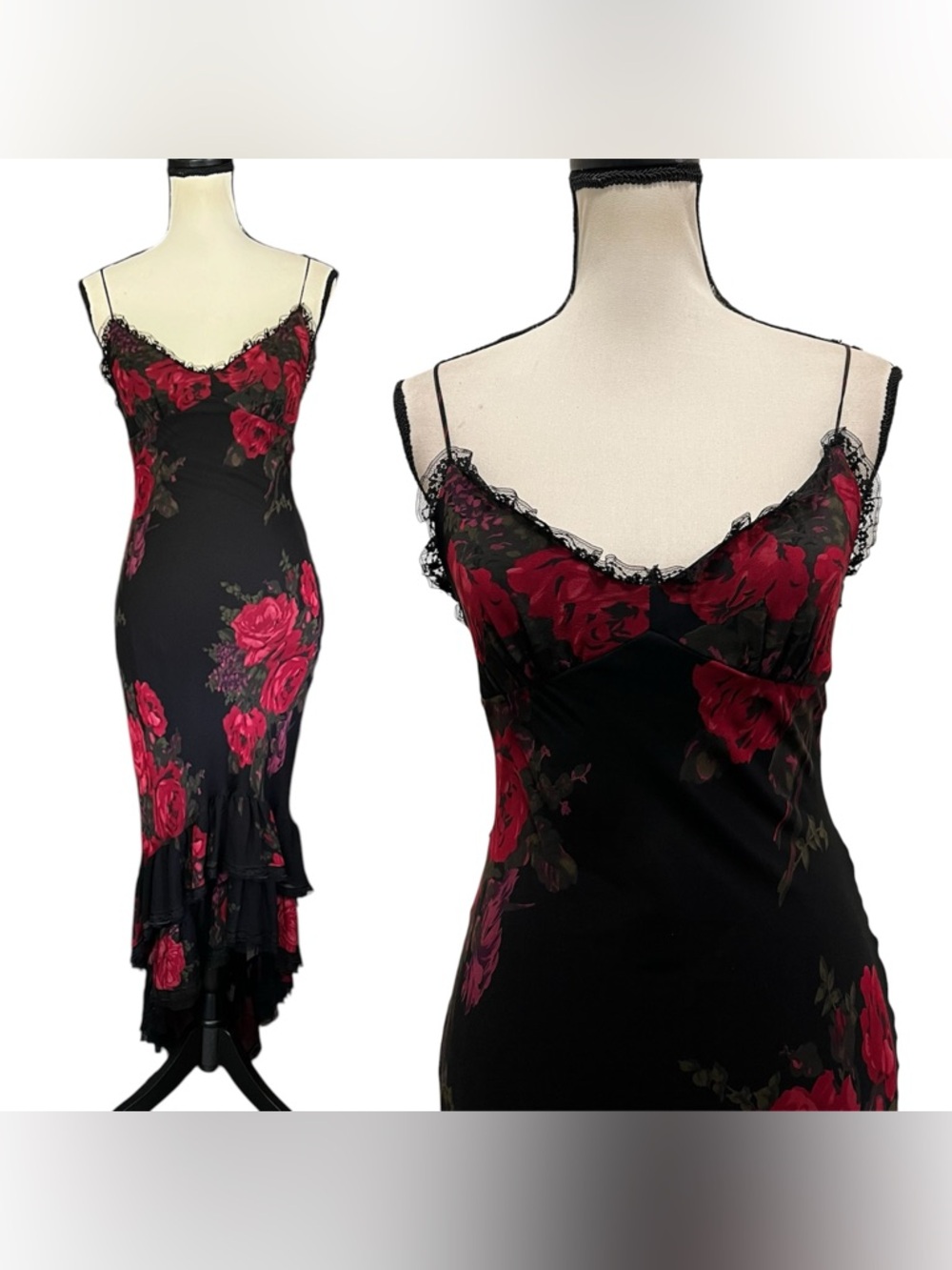 Vintage Betsey Johnson New York Silk Sheer Mesh & Lace Floral Mermaid Slip Dress - Picture 12 of 12